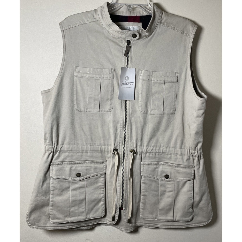 Gander Mountain Guide Series Flannel Lined Khaki Hiking Safari Vest Womens XL